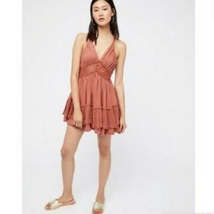 Free People 200 Degree Medium Mini Dress Dusty Rose Mauve color